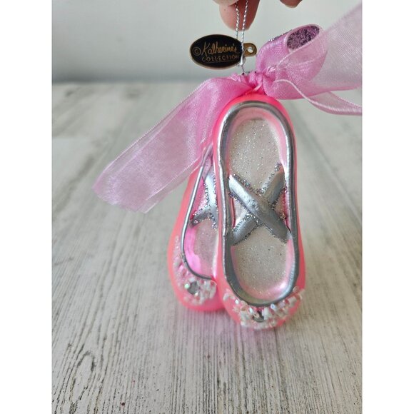 Katherine collection ballerina slipper shoe glass ornament glitter pink Xmas tre - Picture 1 of 10